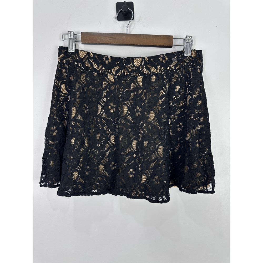Guess Los Angeles Black Lace Floral Mini Skirt Tan Lining Small A-Line Flare Y2K